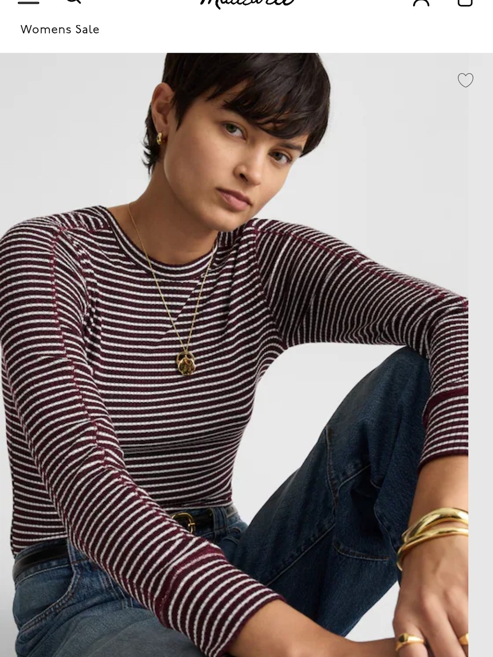 Madewell Ribbed Crewneck Top in Burgundy & White